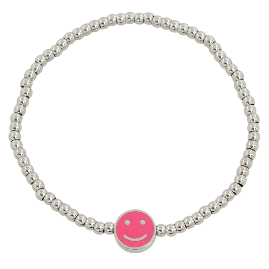 Браслет Xuping ТТМ Stainless Steel цвет Родий Серебристые бусины с смайликом ø 10мм на резинке 17-20см х 3мм фото №1