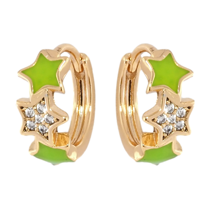 Сережки Xuping Позолота 18K колечка Зірки з салатовою емаллю та цирконієм фото №24 Сережки Xuping Позолота 18K колечка Зірки з салатовою емаллю та цирконієм фото №24