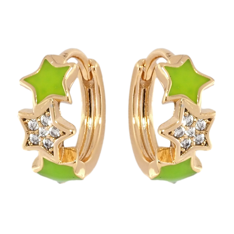 Серьги Xuping Позолота 18K колечки Звезды с салатовой эмалью и цирконием фото №2 Серьги Xuping Позолота 18K колечки Звезды с салатовой эмалью и цирконием фото №2