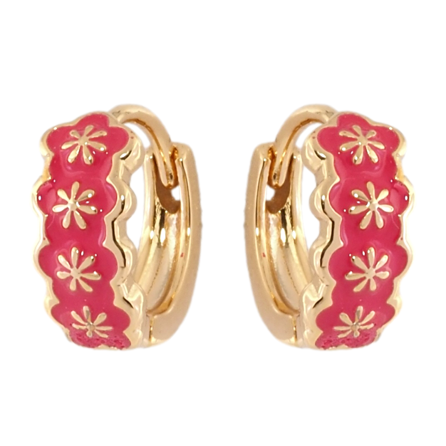 Сережки Xuping Позолота 18K колечка Візерунок із рожевою емаллю фото №1 Сережки Xuping Позолота 18K колечка Візерунок із рожевою емаллю фото №1