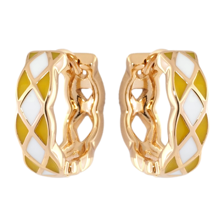 Сережки Xuping Позолота 18K колечка Візерунок жовто-білою емаллю фото №15 Сережки Xuping Позолота 18K колечка Візерунок жовто-білою емаллю фото №15