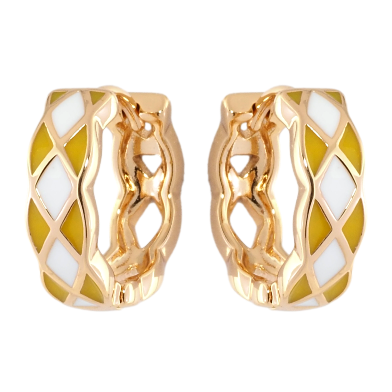 Сережки Xuping Позолота 18K колечка Візерунок жовто-білою емаллю фото №1 Сережки Xuping Позолота 18K колечка Візерунок жовто-білою емаллю фото №1