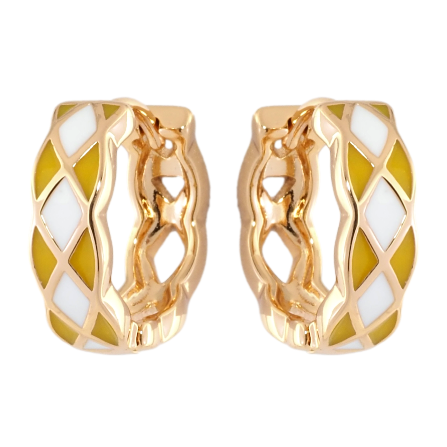 Сережки Xuping Позолота 18K колечка Візерунок жовто-білою емаллю фото №1 Сережки Xuping Позолота 18K колечка Візерунок жовто-білою емаллю фото №1