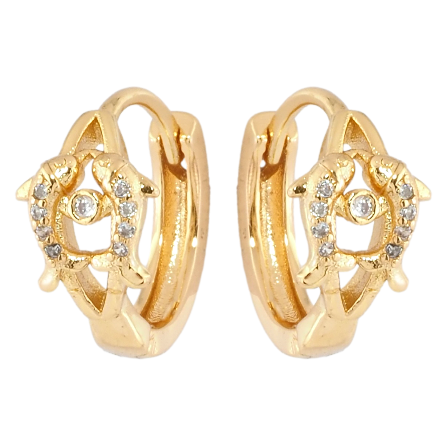 Сережки Xuping Позолота 18K колечка Дельфіни з цирконієм фото №1