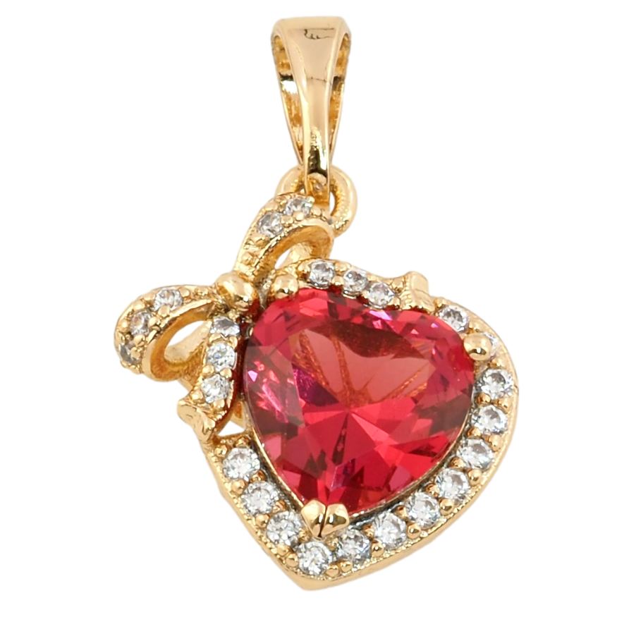 Кулон Xuping Позолота 18K Красное кристальное сердечко с бантом для цепочки до 5мм фото №1 Кулон Xuping Позолота 18K Красное кристальное сердечко с бантом для цепочки до 5мм фото №1