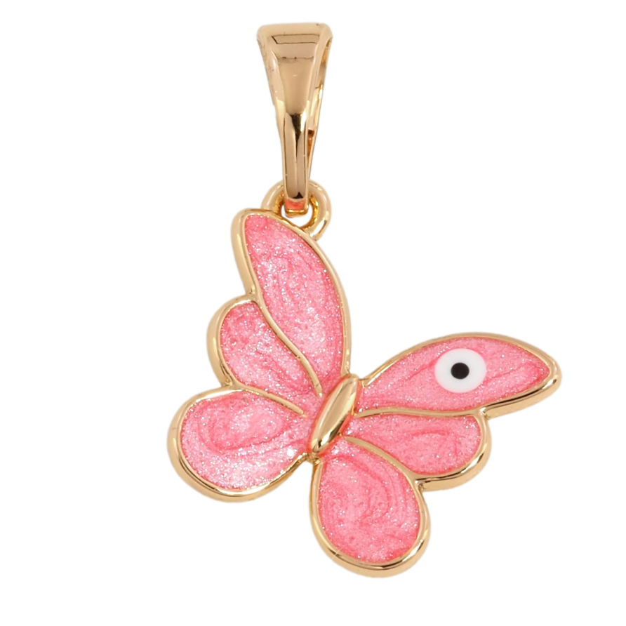Кулон Xuping Позолота 18K Бабочка с розовой эмалью для цепочки до 5мм фото №1