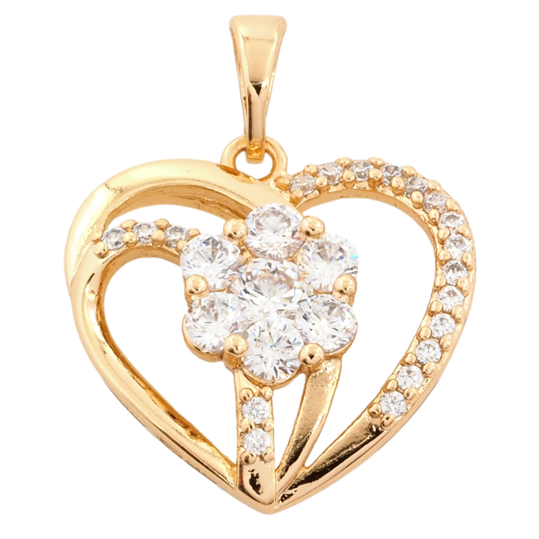 Кулон Xuping Позолота 18K Сердце с кристальным цветочком для цепочки до 5мм фото №1