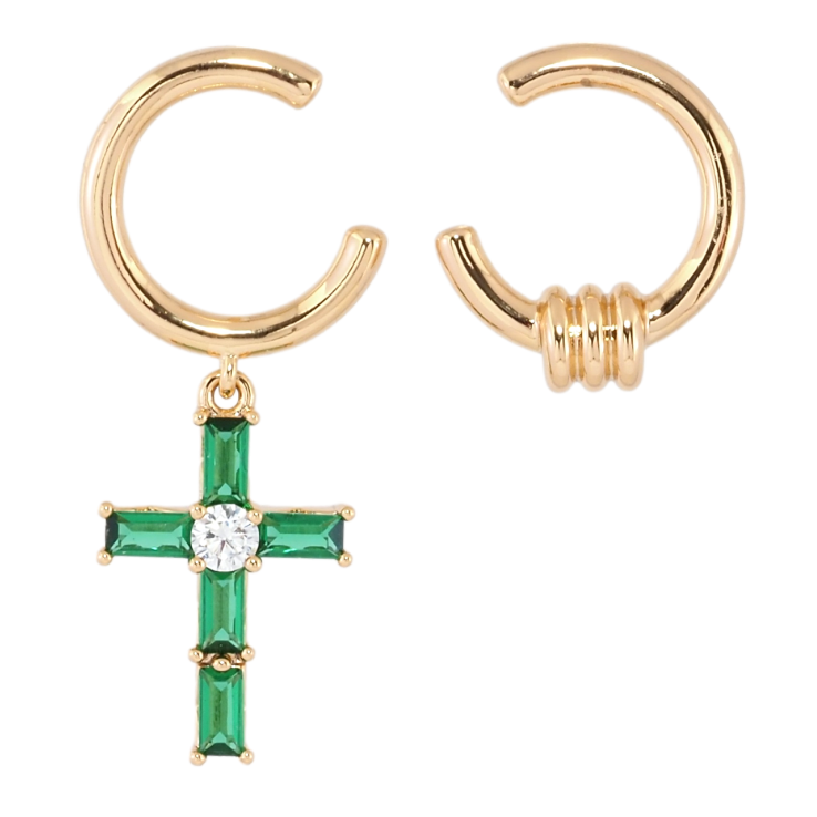 Сережки Xuping Позолота 18K пусети Асиметричні підвіски з зеленим кришталевим хрестиком фото №23