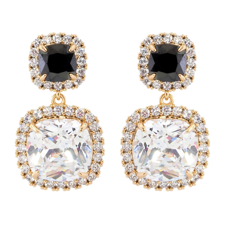 Сережки Xuping Позолота 18K пусети Чорно-білі фіаніти в обрамленні цирконію фото №7