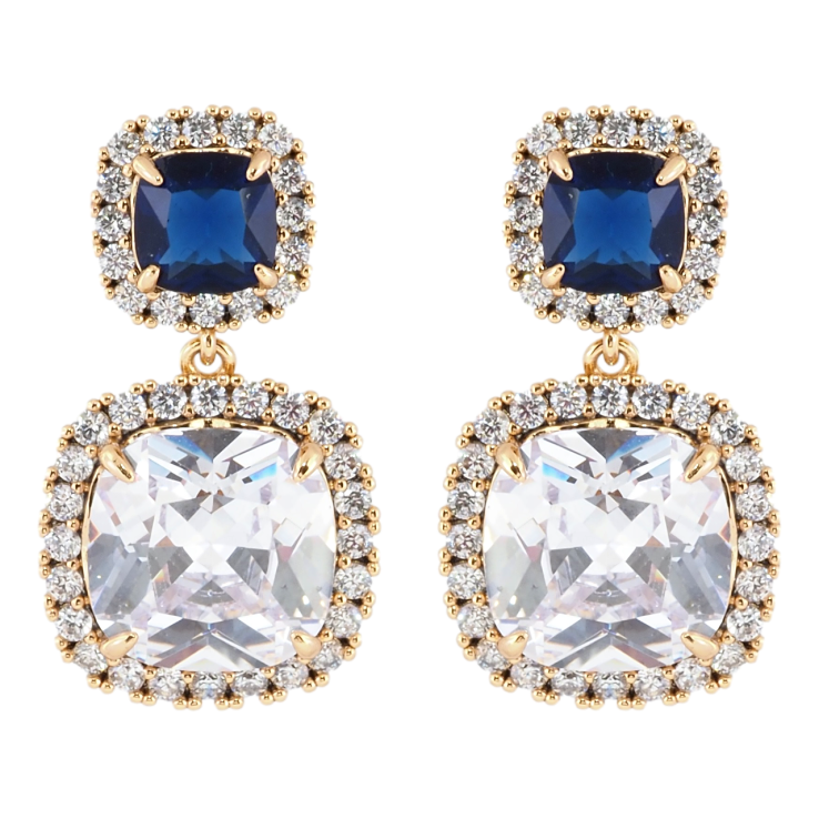 Сережки Xuping Позолота 18K пусети Синьо-білі фіаніти в обрамленні цирконію фото №17
