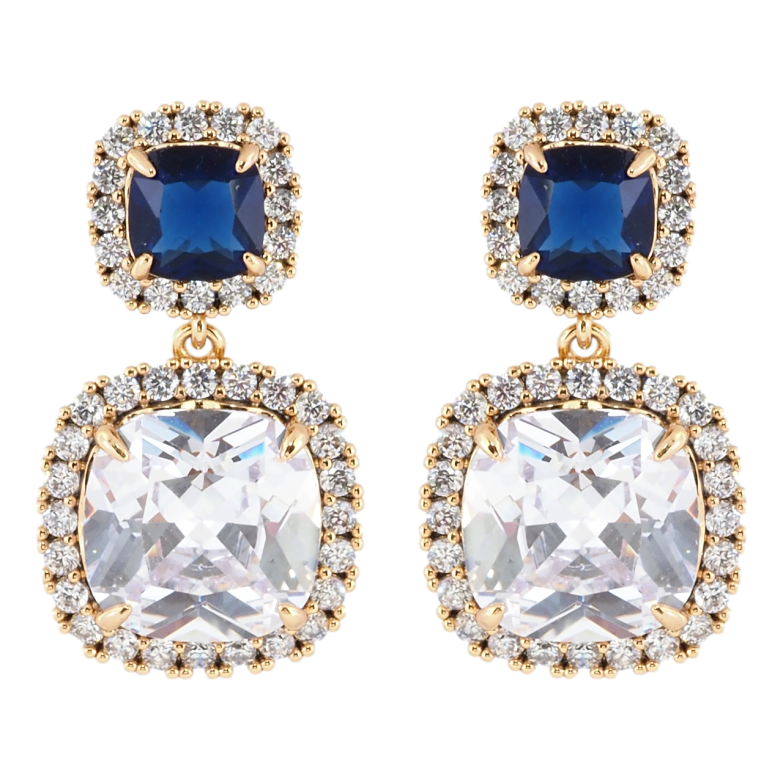 Сережки Xuping Позолота 18K пусети Синьо-білі фіаніти в обрамленні цирконію фото №1 Сережки Xuping Позолота 18K пусети Синьо-білі фіаніти в обрамленні цирконію фото №1