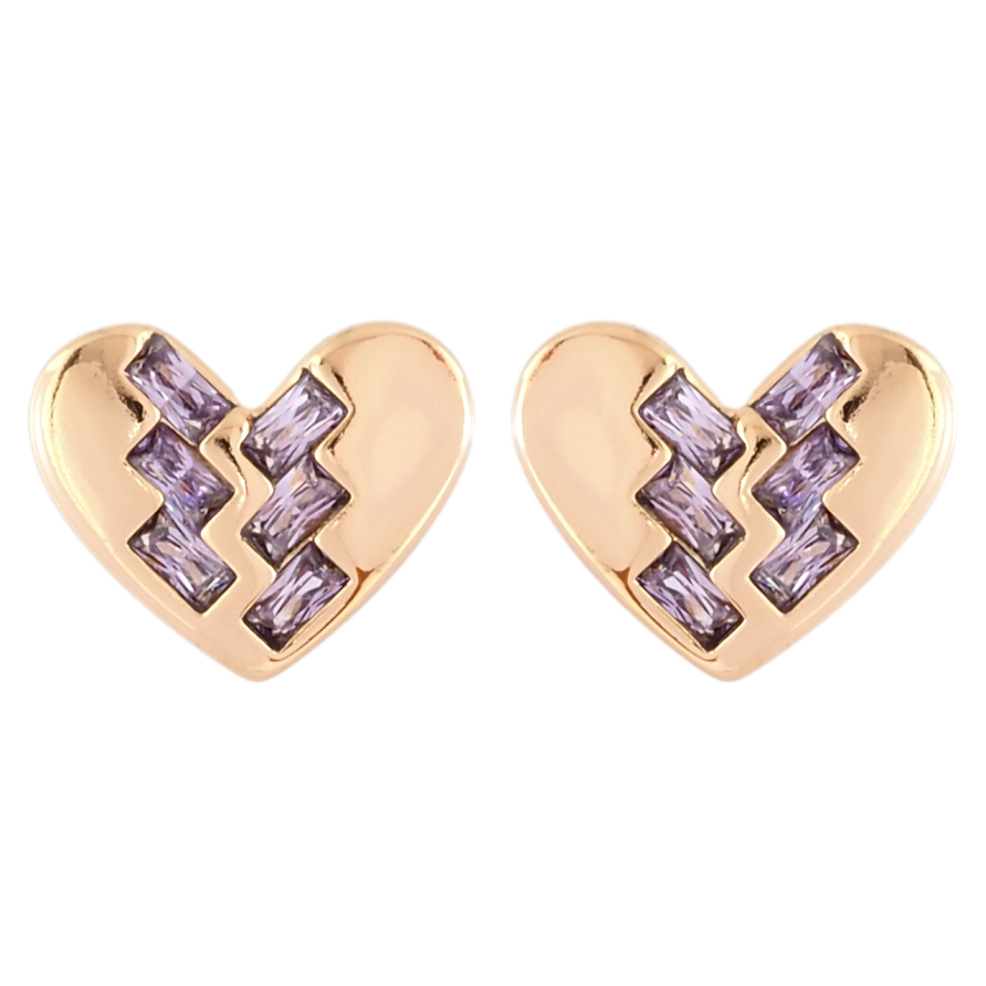 Сережки Xuping Позолота 18K пусети Сердечка з візерунком бузковими фіанітами фото №1 Сережки Xuping Позолота 18K пусети Сердечка з візерунком бузковими фіанітами фото №1