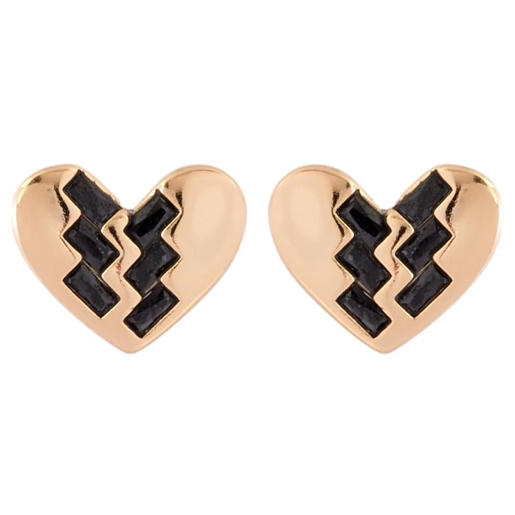 Сережки Xuping Позолота 18K пусети Сердечка з візерунком чорними фіанітами фото №24
