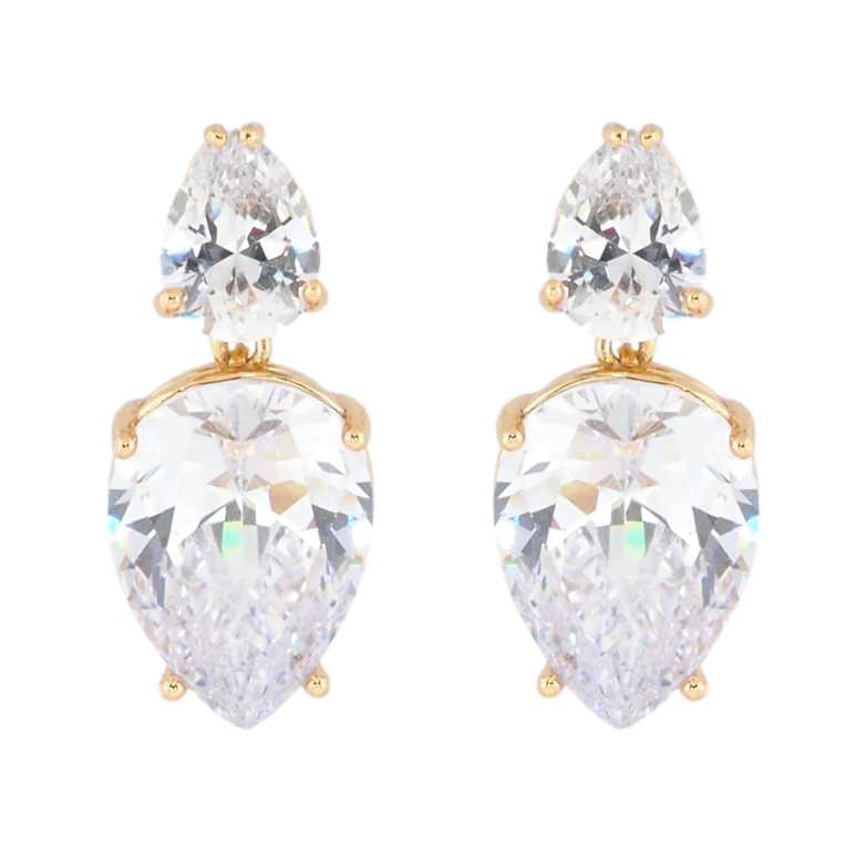 Серьги Xuping Позолота 18K пусеты Два фианита фото №1 Серьги Xuping Позолота 18K пусеты Два фианита фото №1