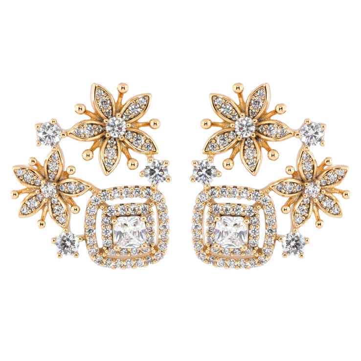 Сережки Xuping Позолота 18K пусети Квітковий візерунок з інкрустацією цирконієм фото №22