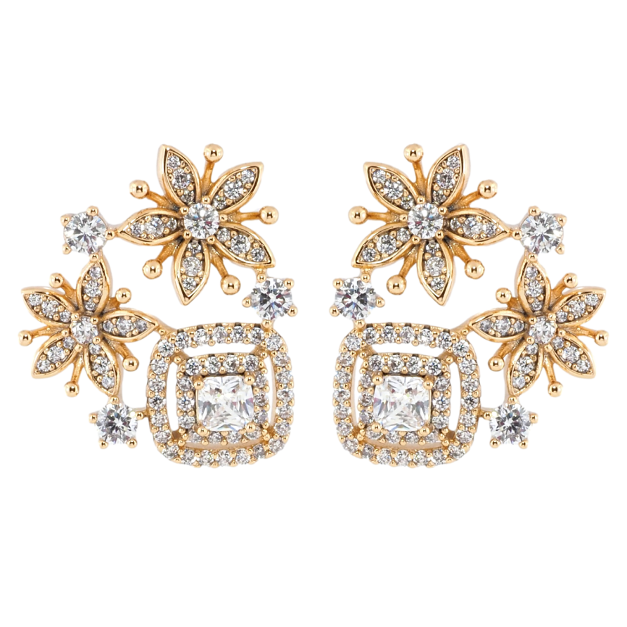 Сережки Xuping Позолота 18K пусети Квітковий візерунок з інкрустацією цирконієм фото №1