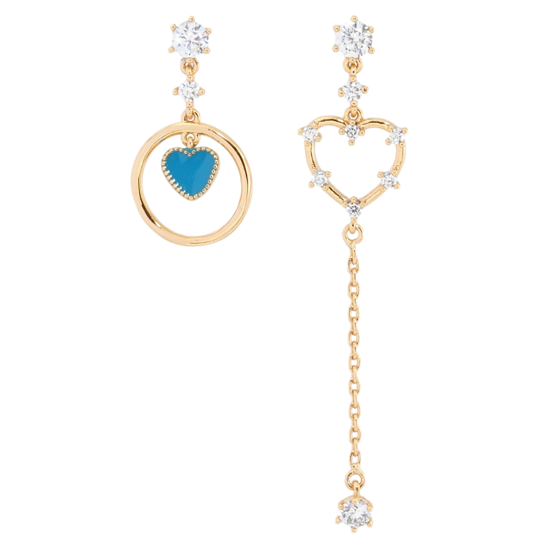 Сережки Xuping Позолота 18K пусети Асиметричні підвіски з сердечками фото №2 Сережки Xuping Позолота 18K пусети Асиметричні підвіски з сердечками фото №2