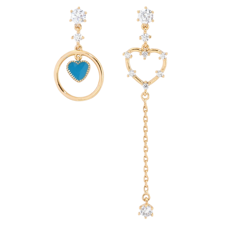 Сережки Xuping Позолота 18K пусети Асиметричні підвіски з сердечками фото №1 Сережки Xuping Позолота 18K пусети Асиметричні підвіски з сердечками фото №1