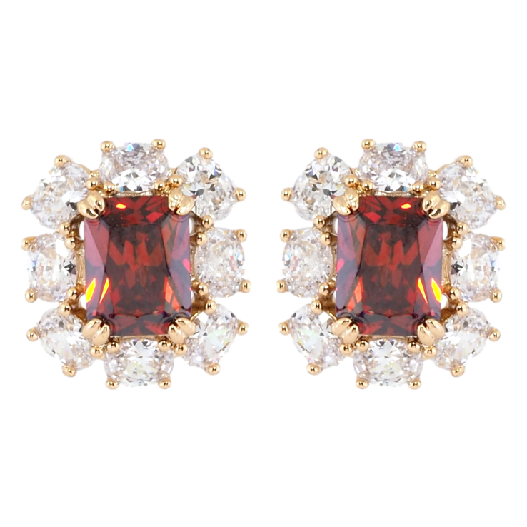 Серьги Xuping Позолота 18K пусеты Красные фианиты в обрамлении циркония фото №16