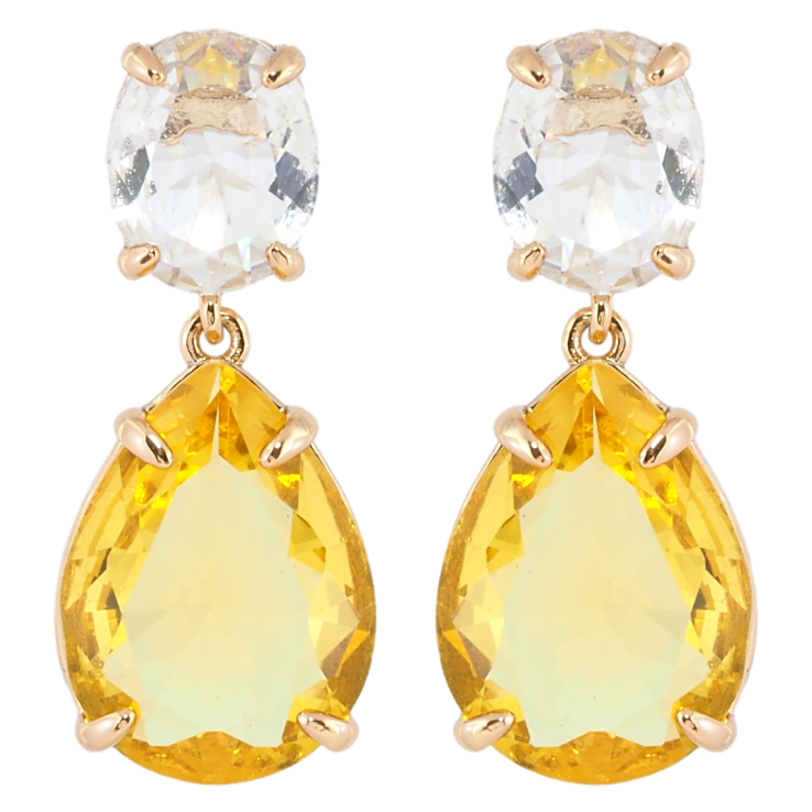 Сережки Xuping Позолота 18K пусети Підвіски два біло-жовтих фіаніти фото №19