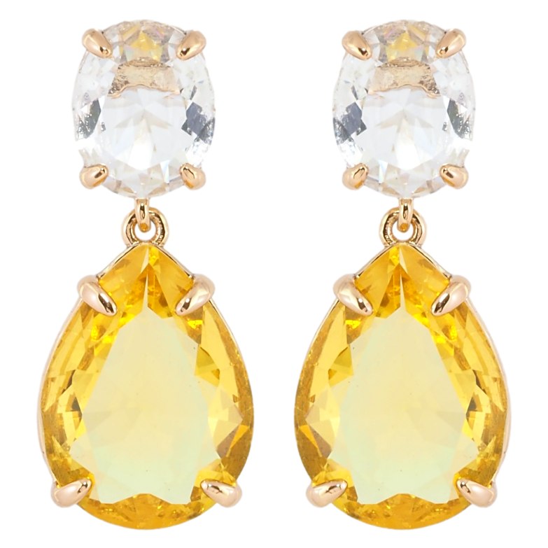 Серьги Xuping Позолота 18K пусеты Подвески два бело-желтых фианита фото №1 Серьги Xuping Позолота 18K пусеты Подвески два бело-желтых фианита фото №1