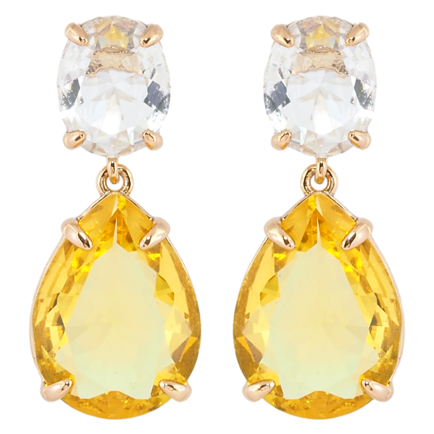 Сережки Xuping Позолота 18K пусети Підвіски два біло-жовтих фіаніти фото №1