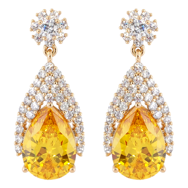 Сережки Xuping Позолота 18K пусети Витончені підвіски з інкрустацією цирконієм та жовтими фіанітами фото №17