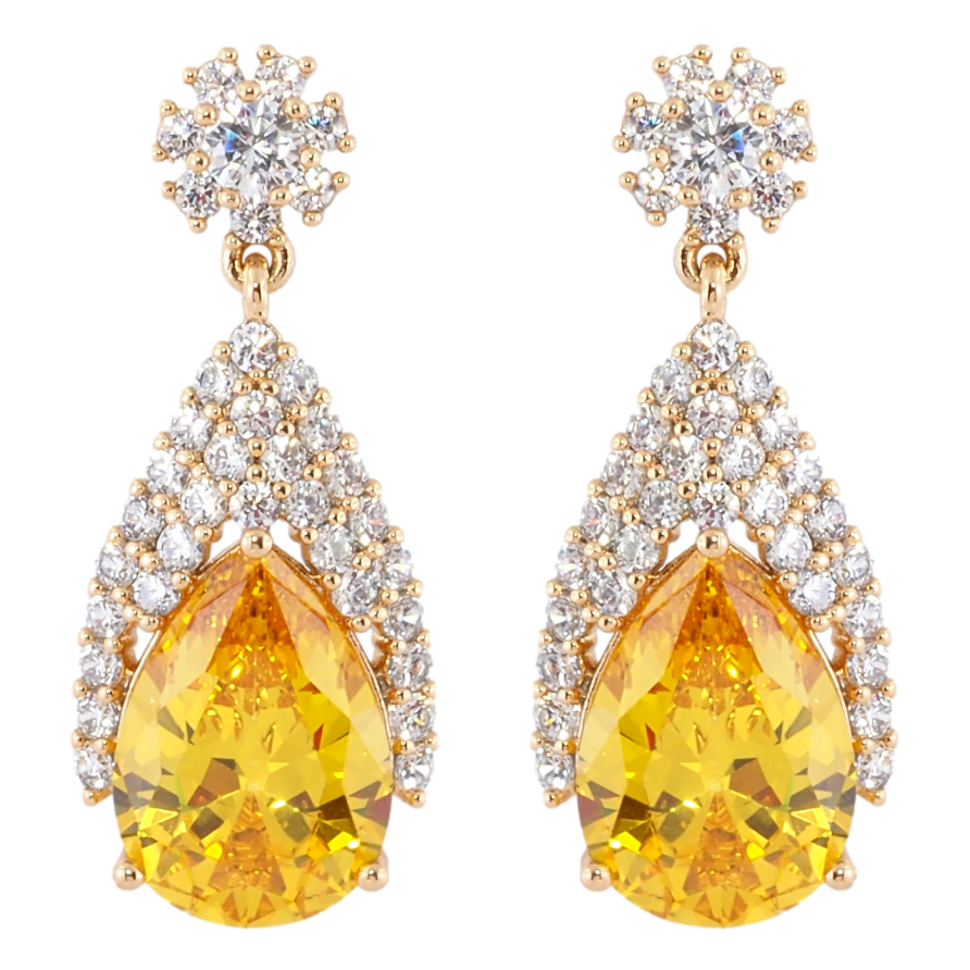Сережки Xuping Позолота 18K пусети Витончені підвіски з інкрустацією цирконієм та жовтими фіанітами фото №1