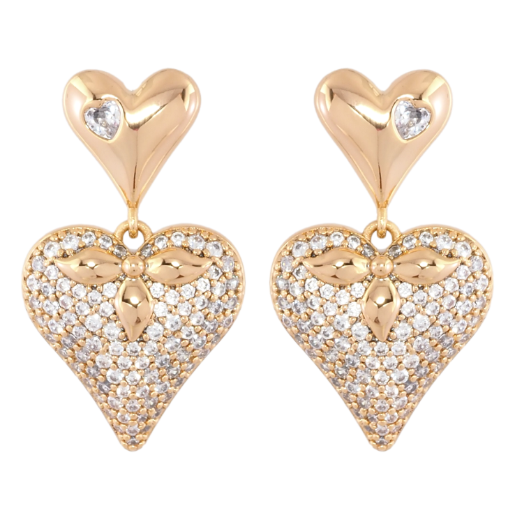 Сережки Xuping Позолота 18K пусети Сердечка з інкрустацією цирконієм фото №4