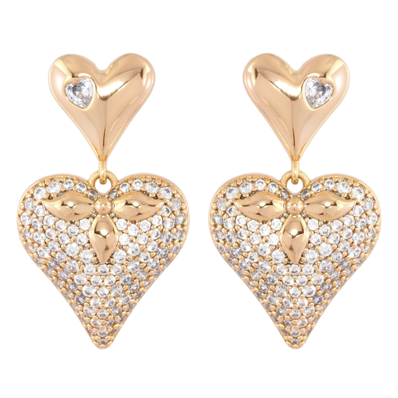 Серьги Xuping Позолота 18K пусеты Сердечки с инкрустацией цирконием фото №1