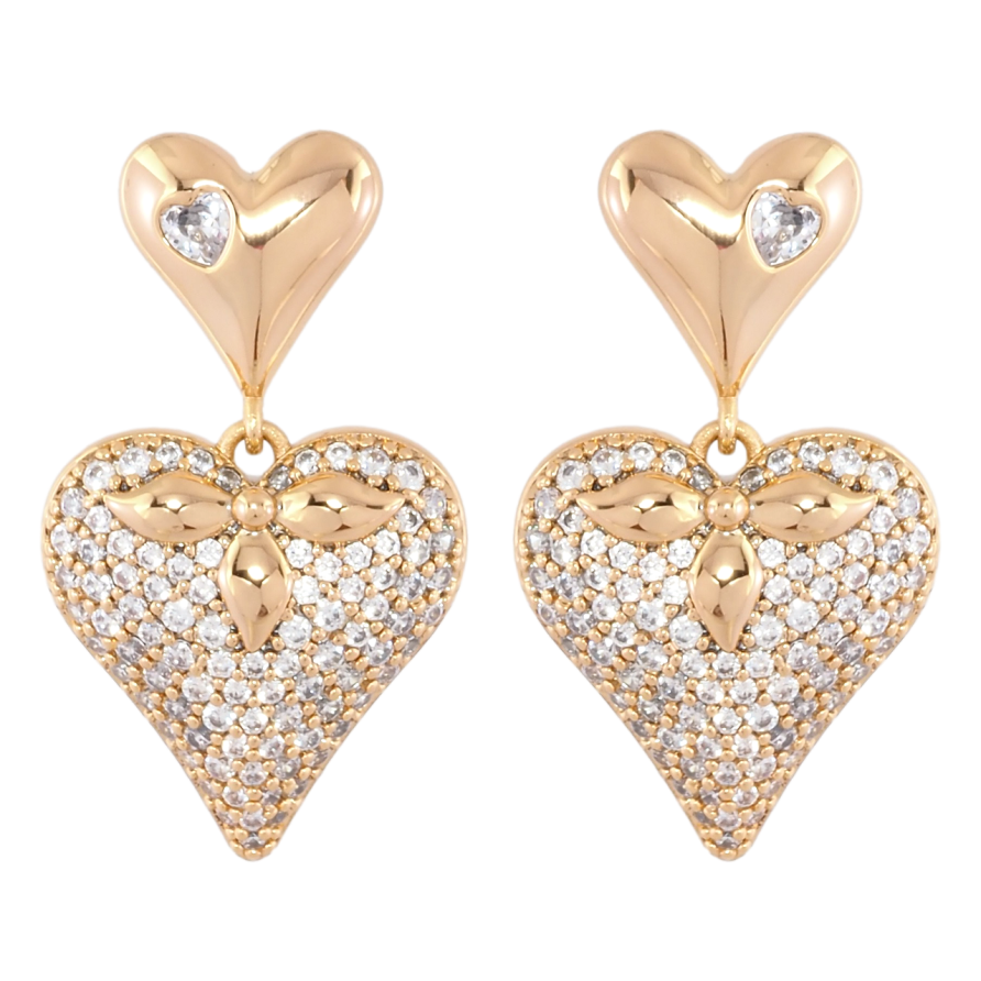 Сережки Xuping Позолота 18K пусети Сердечка з інкрустацією цирконієм фото №1