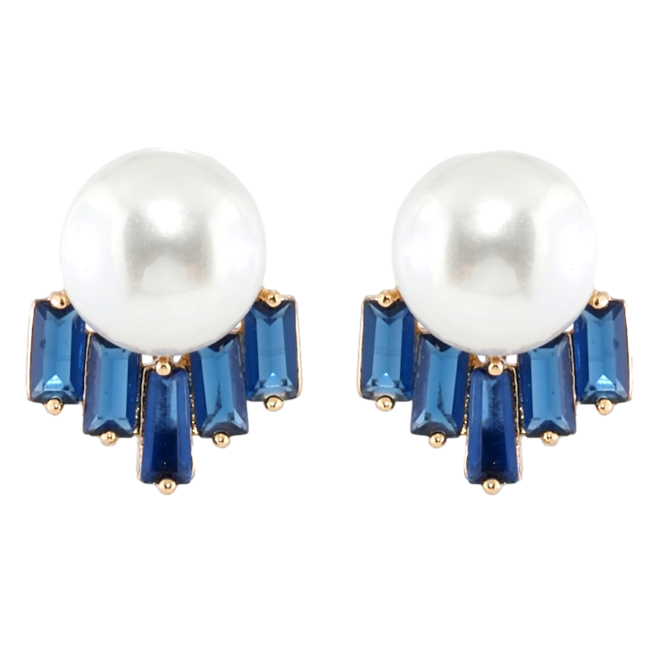 Сережки Xuping Позолота 18K пусети Перлини з синіми фіанітами фото №12