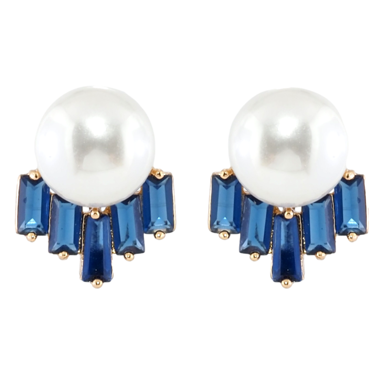 Серьги Xuping Позолота 18K пусеты Жемчужины с синими фианитами фото №1