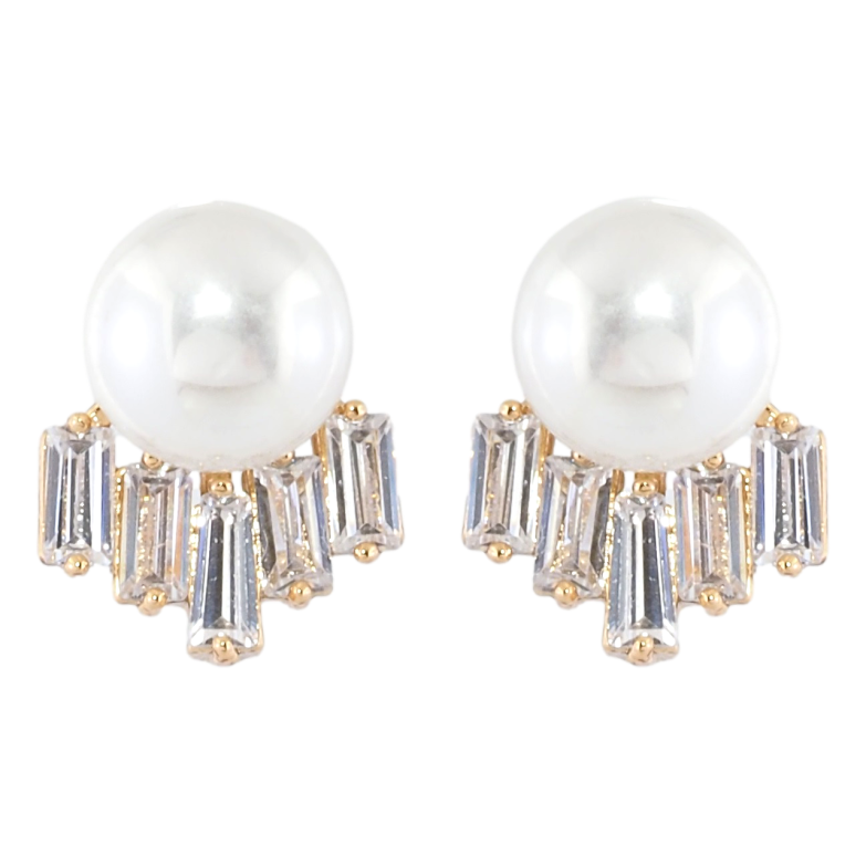 Серьги Xuping Позолота 18K пусеты Жемчужины с фианитами фото №1 Серьги Xuping Позолота 18K пусеты Жемчужины с фианитами фото №1