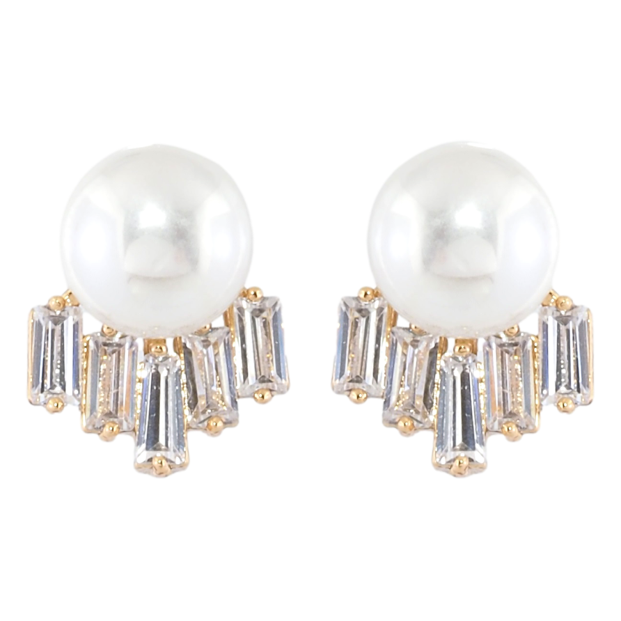 Серьги Xuping Позолота 18K пусеты Жемчужины с фианитами фото №1 Серьги Xuping Позолота 18K пусеты Жемчужины с фианитами фото №1