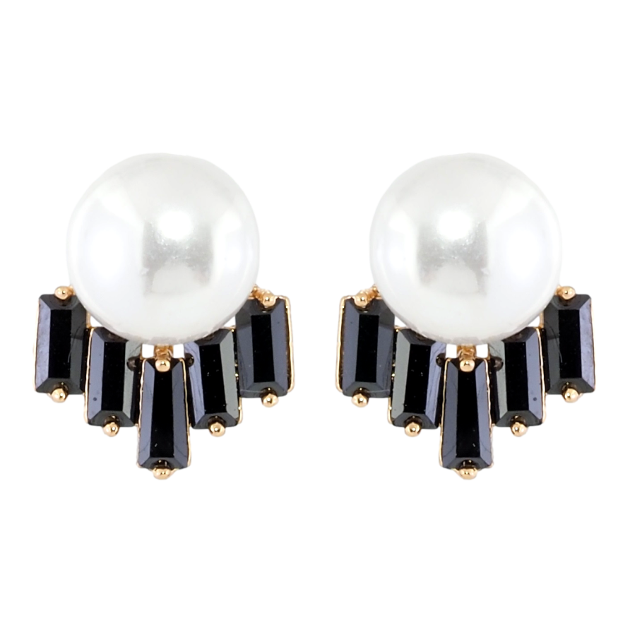 Сережки Xuping Позолота 18K пусети Перлини з чорними фіанітами фото №1