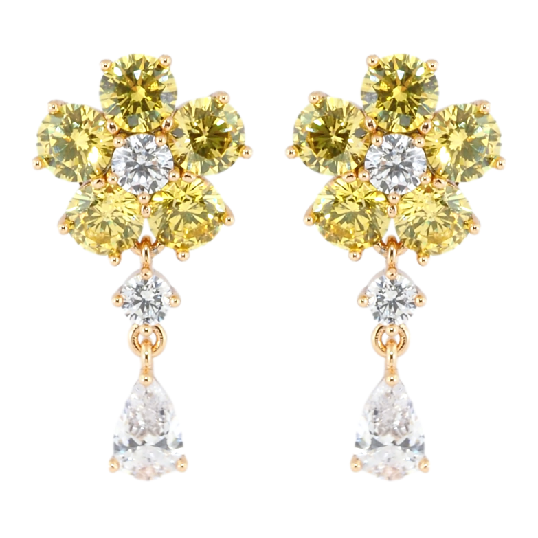 Серьги Xuping Позолота 18K пусеты Желтые кристальные цветочки фото №1