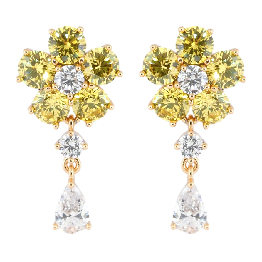 Сережки Xuping Позолота 18K пусети Жовті кришталеві квіточки фото №1