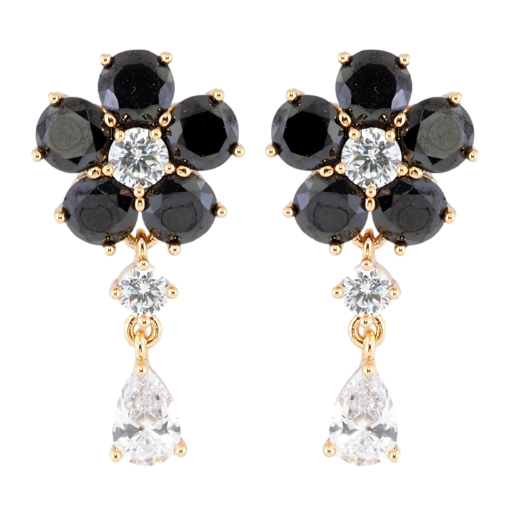 Сережки Xuping Позолота 18K пусети Чорні кришталеві квіточки фото №8