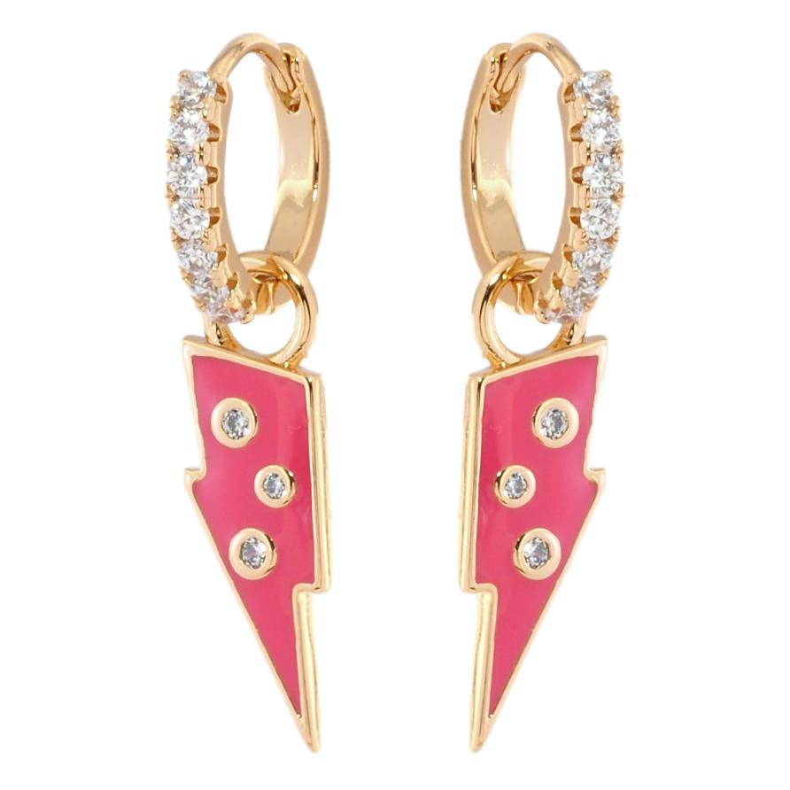 Серьги Xuping Позолота 18K подвески на колечках Молния с розовой эмалью и цирконием 2 в 1 фото №1