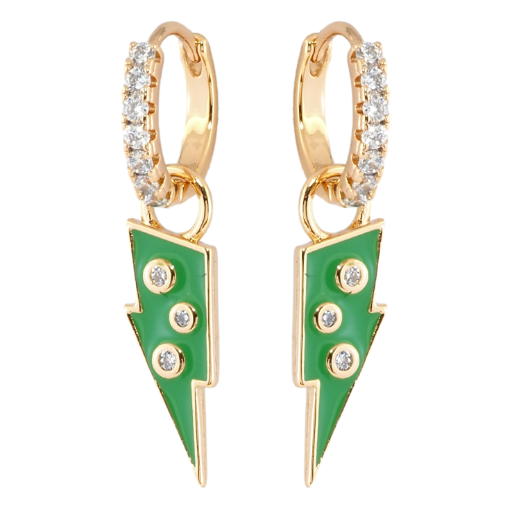 Серьги Xuping Позолота 18K подвески на колечках Молния с зеленой эмалью и цирконием 2 в 1 фото №21