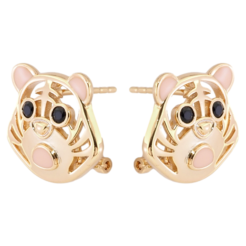 Серьги Xuping Позолота 18K итальянский замок Тигры с розовой эмалью и черным цирконием фото №1
