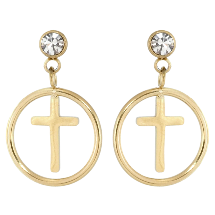 Сережки Xuping TTM Stainless Steel колір 14K пусети Декоративні підвіски з хрестиками фото №1