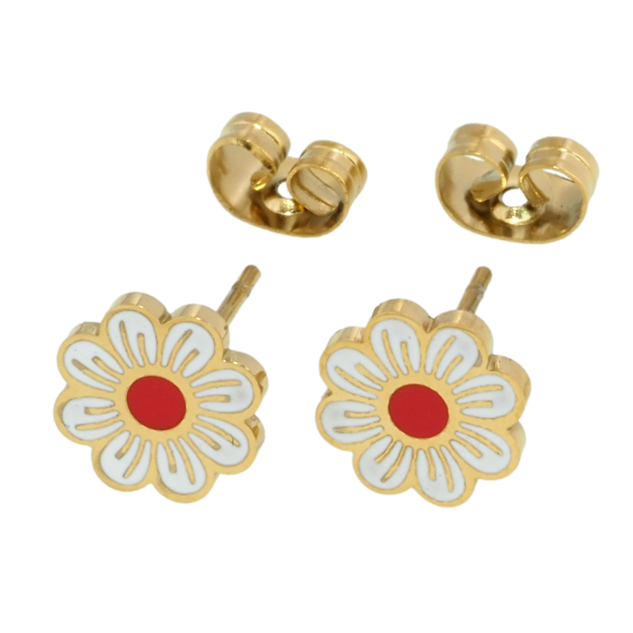 Сережки Xuping TTM Stainless Steel колір 14K пусети Квіточки з емаллю фото №1