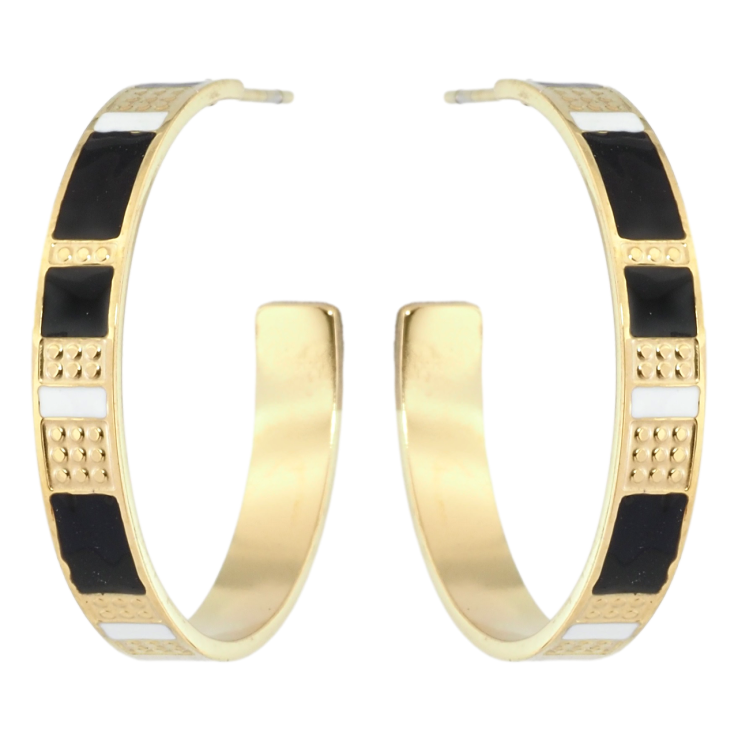 Сережки Xuping TTM Stainless Steel колір 14K пусети Дуги з візерунком чорно-білою емаллю фото №9