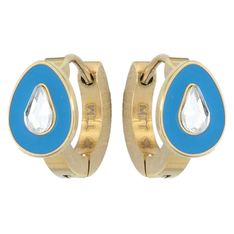 Серьги Xuping TTM Stainless Steel цвет 14K колечки Капельки с кристаллами и голубой эмалью фото №1