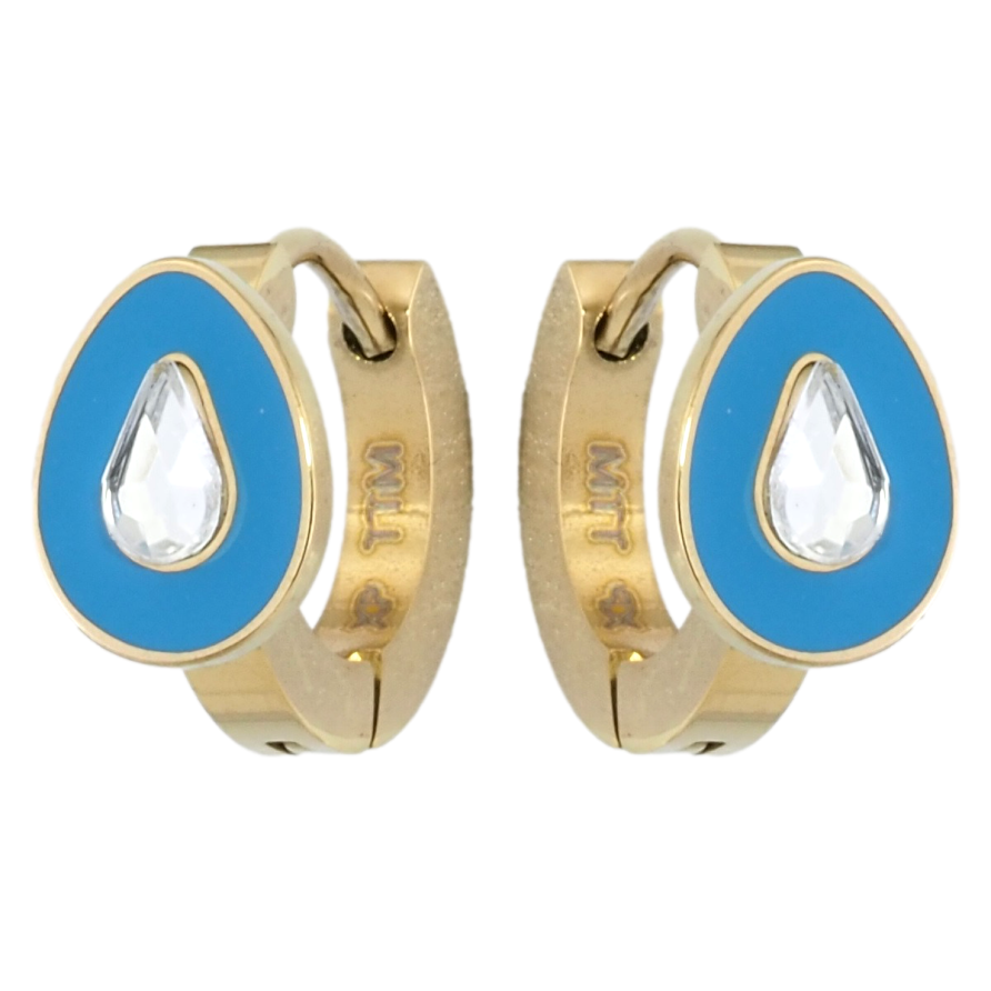 Серьги Xuping TTM Stainless Steel цвет 14K колечки Капельки с кристаллами и голубой эмалью фото №1