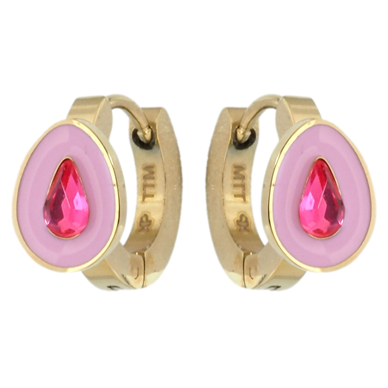 Сережки Xuping TTM Stainless Steel колір 14K колечка Крапельки з рожевими кристалами та емаллю фото №1 Сережки Xuping TTM Stainless Steel колір 14K колечка Крапельки з рожевими кристалами та емаллю фото №1