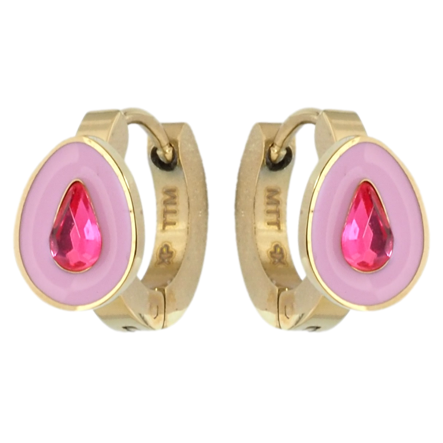 Серьги Xuping TTM Stainless Steel цвет 14K колечки Капельки с розовыми кристаллами и эмалью фото №1 Серьги Xuping TTM Stainless Steel цвет 14K колечки Капельки с розовыми кристаллами и эмалью фото №1