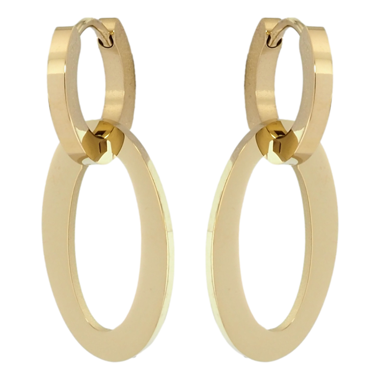 Сережки Xuping TTM Stainless Steel колір 14K підвіски на колечках Овальні підвіски 2 в 1 фото №1